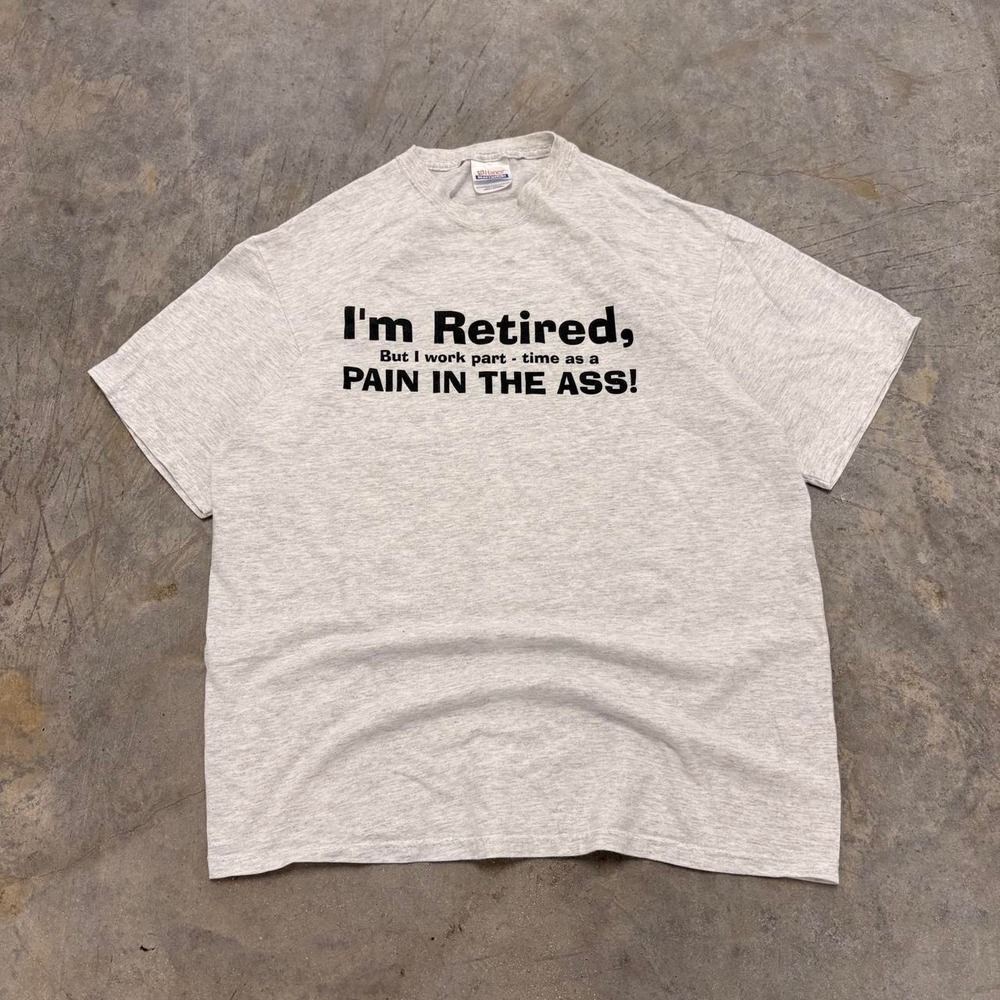 Hanes Heavyweight Men Large Gray Retired Pain In The Ass Graphic Gag T-Shirt L